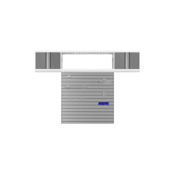 NewAge | Bold Series 3 Piece Cabinet Set with Slatwall, Wall Cabinets and 48 in. Display Shelf