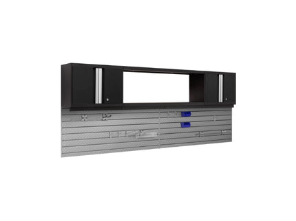 NewAge | Bold Series 3 Piece Cabinet Set with Slatwall, Wall Cabinets and 48 in. Display Shelf