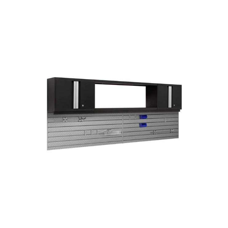 NewAge | Bold Series 3 Piece Cabinet Set with Slatwall, Wall Cabinets and 48 in. Display Shelf