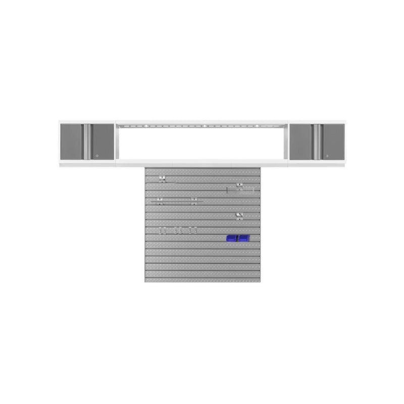NewAge | Bold Series 3 Piece Cabinet Set with Slatwall, Wall Cabinets and 72 in. Display Shelf
