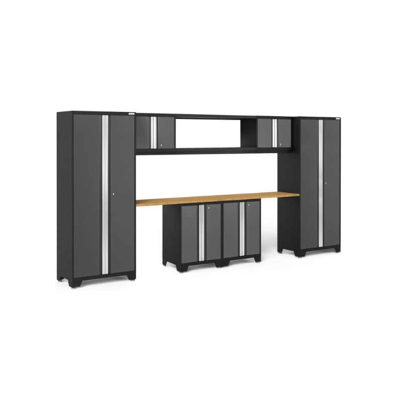 NewAge | Bold Series 9 Piece Cabinet Set with Display Shelf, Wall, Base Cabinets and 30 in. Lockers