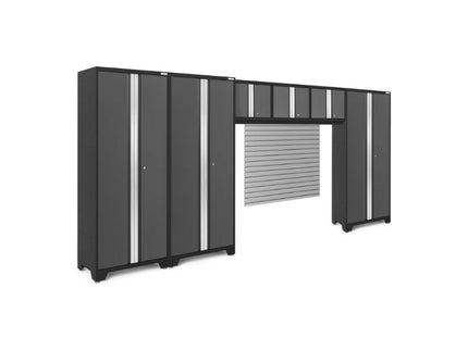 NewAge | Bold Series Grey 6 Piece Cabinet Set with Slatwall, Wall Cabinets and 30 in. Lockers