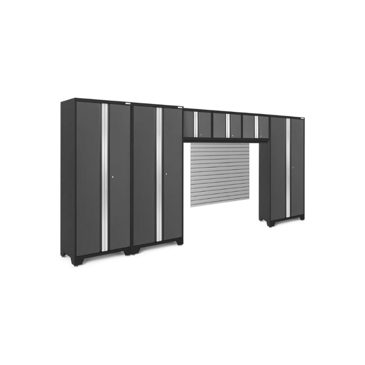 NewAge | Bold Series Grey 6 Piece Cabinet Set with Slatwall, Wall Cabinets and 30 in. Lockers