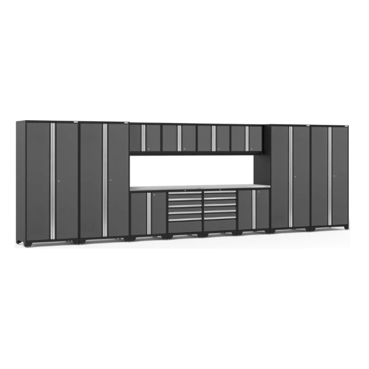 NewAge | Pro Series 14 Piece Cabinet Set with Lockers, Base, Wall, Tool Drawer Cabinets and 56 in. Worktop