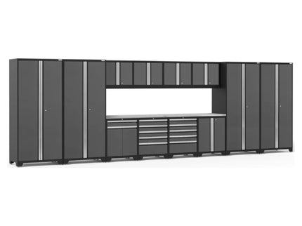 NewAge | Pro Series 14 Piece Cabinet Set with Lockers, Base, Wall, Tool Drawer, Multi-Function Cabinets and 56 in. Worktop