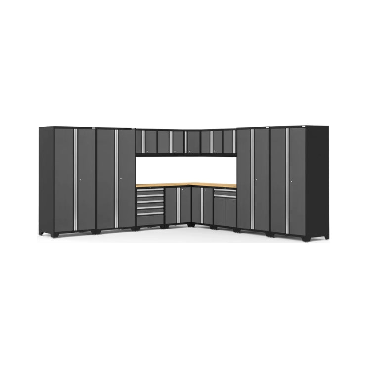 NewAge | Pro Series 16 Piece Cabinet Set with Lockers, Wall, Tool Drawer, Base, Corner Wall Cabinet and 56 in. Worktop