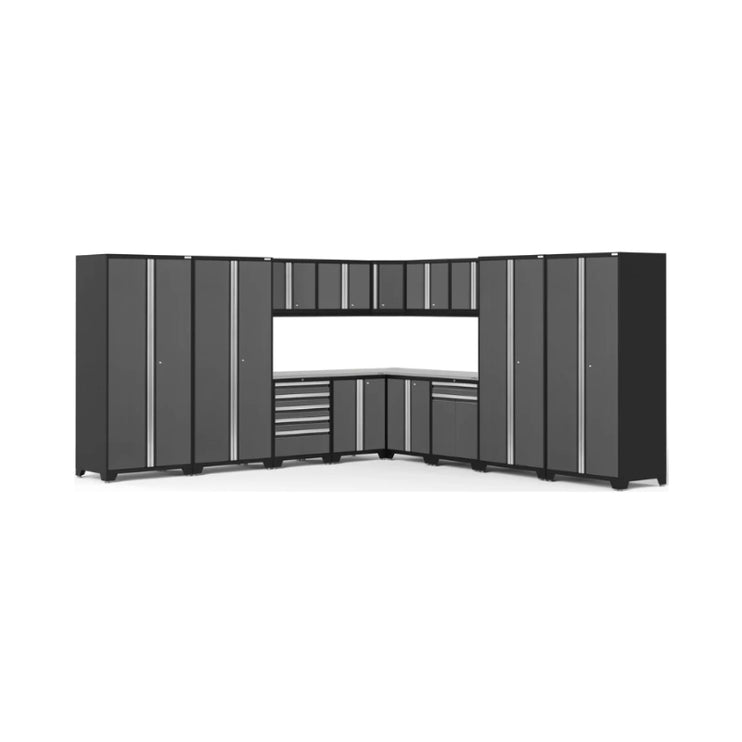 NewAge | Pro Series 16 Piece Cabinet Set with Lockers, Wall, Tool Drawer, Base, Corner Wall Cabinet and 56 in. Worktop