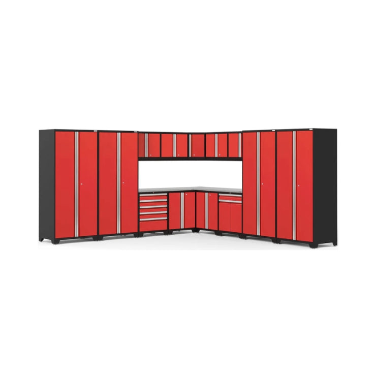 NewAge | Pro Series 16 Piece Cabinet Set with Lockers, Wall, Tool Drawer, Base, Corner Wall Cabinet and 56 in. Worktop