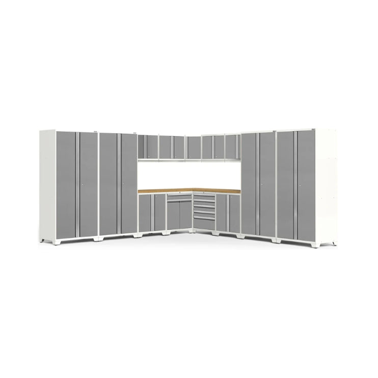 NewAge | Pro Series 16 Piece Cabinet Set with Lockers, Wall, Tool Drawer, Base, Corner Wall Cabinet and 56 in. Worktop