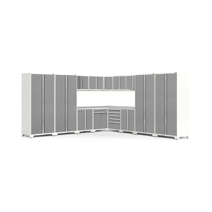 NewAge | Pro Series 16 Piece Cabinet Set with Lockers, Wall, Tool Drawer, Base, Corner Wall Cabinet and 56 in. Worktop