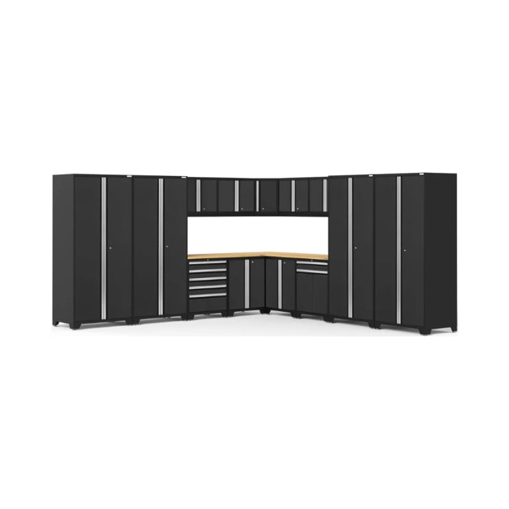 NewAge | Pro Series 16 Piece Cabinet Set with Lockers, Wall, Tool Drawer, Base, Corner Wall Cabinet and 56 in. Worktop