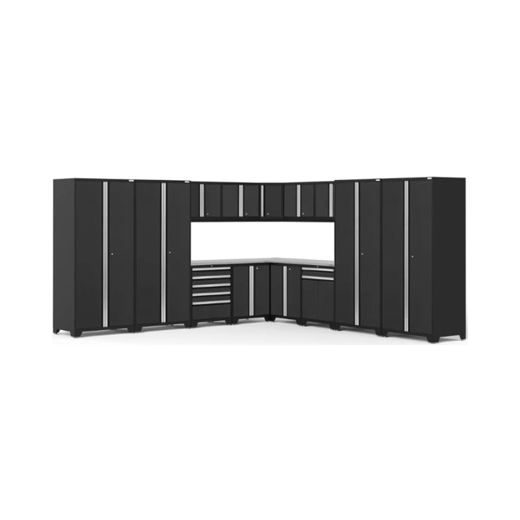 NewAge | Pro Series 16 Piece Cabinet Set with Lockers, Wall, Tool Drawer, Base, Corner Wall Cabinet and 56 in. Worktop