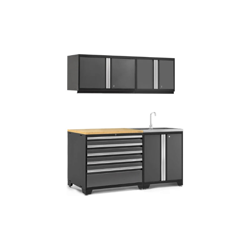 NewAge | Pro Series 5 Piece Cabinet Set with Wall, Tool Drawer, Garage Sink Cabinet and 42 in. Worktop