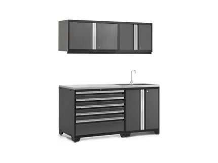 NewAge | Pro Series 5 Piece Cabinet Set with Wall, Tool Drawer, Garage Sink Cabinet and 42 in. Worktop