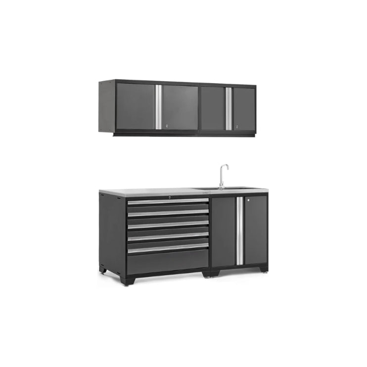 NewAge | Pro Series 5 Piece Cabinet Set with Wall, Tool Drawer, Garage Sink Cabinet and 42 in. Worktop