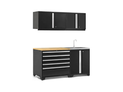 NewAge | Pro Series 5 Piece Cabinet Set with Wall, Tool Drawer, Garage Sink Cabinet and 42 in. Worktop