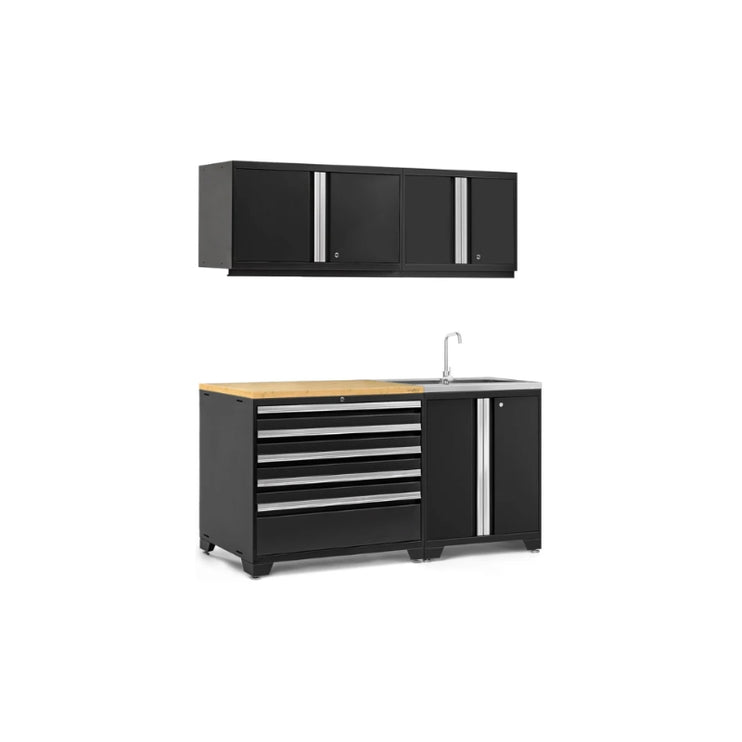 NewAge | Pro Series 5 Piece Cabinet Set with Wall, Tool Drawer, Garage Sink Cabinet and 42 in. Worktop