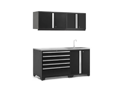 NewAge | Pro Series 5 Piece Cabinet Set with Wall, Tool Drawer, Garage Sink Cabinet and 42 in. Worktop