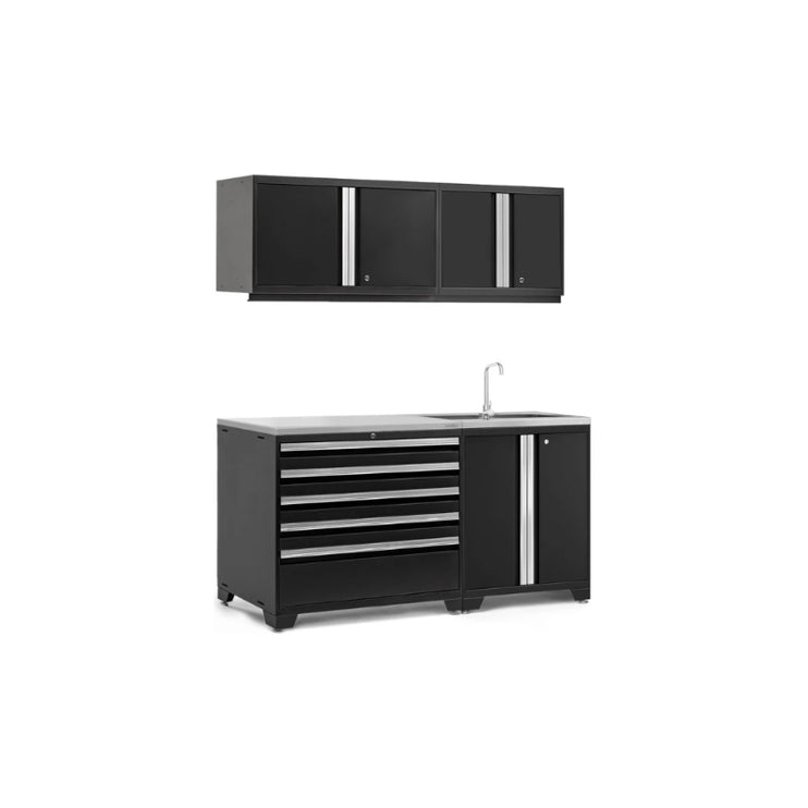NewAge | Pro Series 5 Piece Cabinet Set with Wall, Tool Drawer, Garage Sink Cabinet and 42 in. Worktop