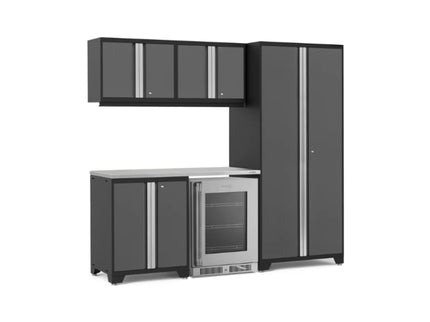 NewAge | Pro Series 6 Piece Cabinet Set with Base, Wall Cabinet, Locker and Glass Door Fridge