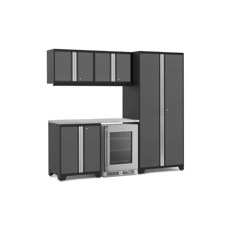 NewAge | Pro Series 6 Piece Cabinet Set with Base, Wall Cabinet, Locker and Glass Door Fridge