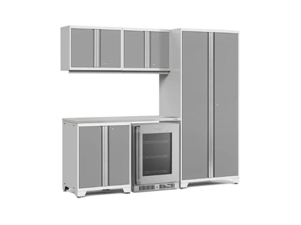 NewAge | Pro Series 6 Piece Cabinet Set with Base, Wall Cabinet, Locker and Glass Door Fridge