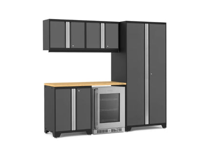 NewAge | Pro Series 6 Piece Cabinet Set with Base, Wall Cabinet, Locker and Glass Door Fridge