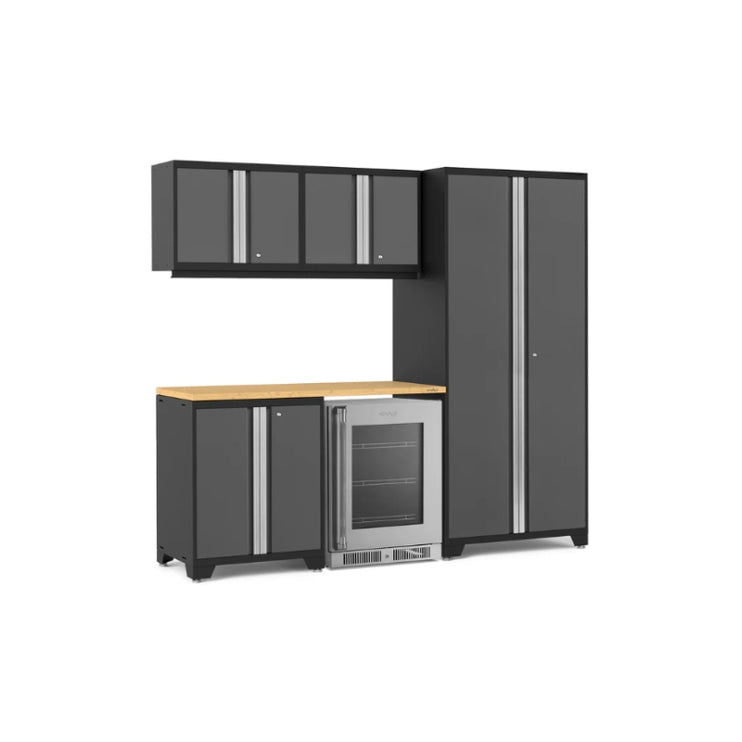 NewAge | Pro Series 6 Piece Cabinet Set with Base, Wall Cabinet, Locker and Glass Door Fridge