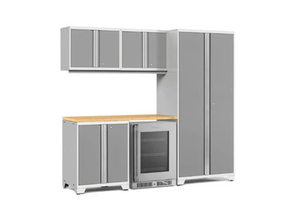 NewAge | Pro Series 6 Piece Cabinet Set with Base, Wall Cabinet, Locker and Glass Door Fridge