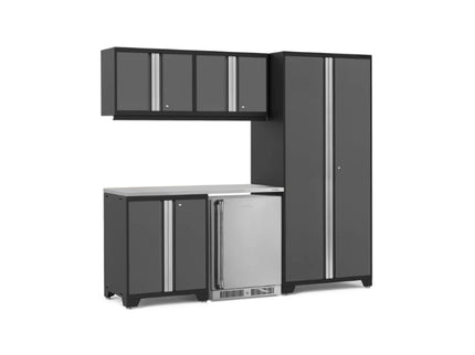 NewAge | Pro Series 6 Piece Cabinet Set with Base, Wall Cabinet, Locker and Stainless Steel Door Fridge