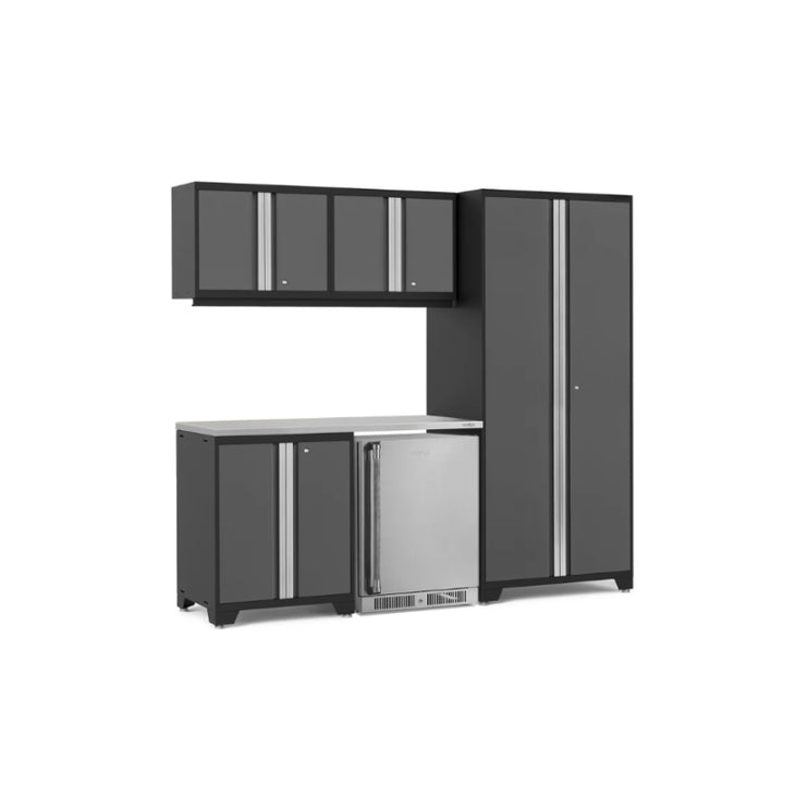 NewAge | Pro Series 6 Piece Cabinet Set with Base, Wall Cabinet, Locker and Stainless Steel Door Fridge