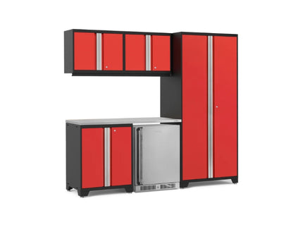 NewAge | Pro Series 6 Piece Cabinet Set with Base, Wall Cabinet, Locker and Stainless Steel Door Fridge