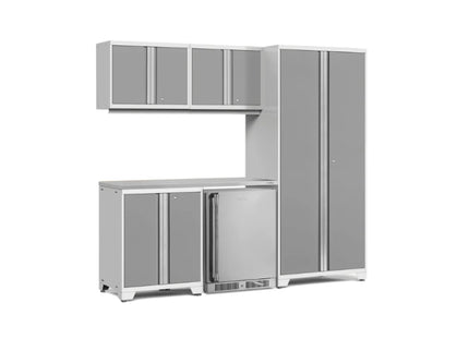 NewAge | Pro Series 6 Piece Cabinet Set with Base, Wall Cabinet, Locker and Stainless Steel Door Fridge