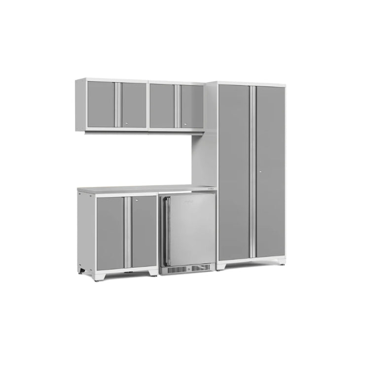 NewAge | Pro Series 6 Piece Cabinet Set with Base, Wall Cabinet, Locker and Stainless Steel Door Fridge
