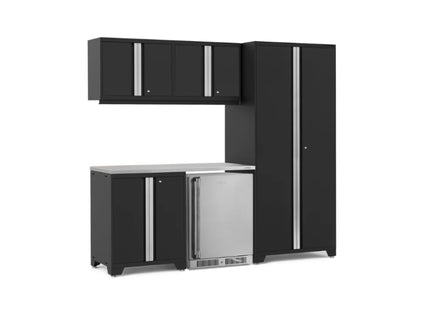 NewAge | Pro Series 6 Piece Cabinet Set with Base, Wall Cabinet, Locker and Stainless Steel Door Fridge