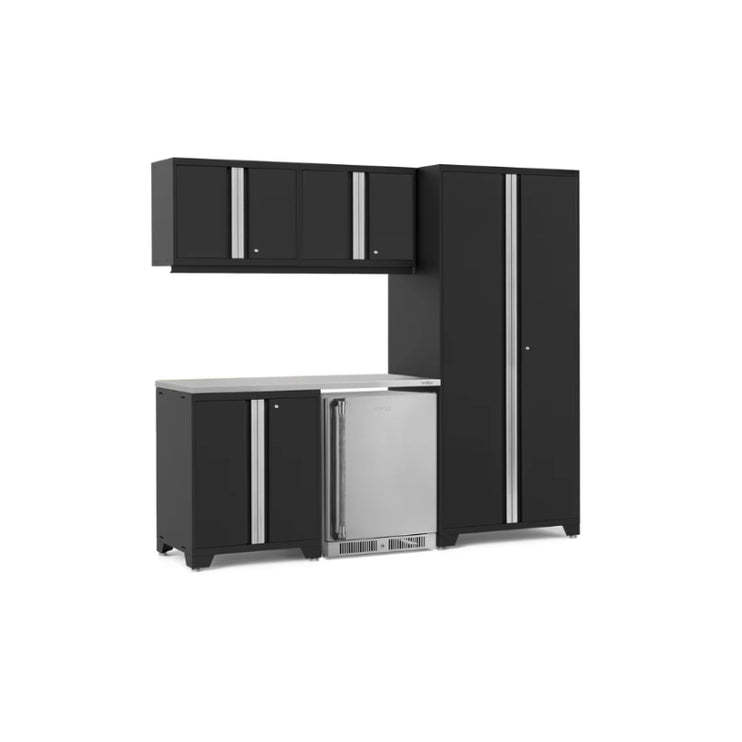 NewAge | Pro Series 6 Piece Cabinet Set with Base, Wall Cabinet, Locker and Stainless Steel Door Fridge