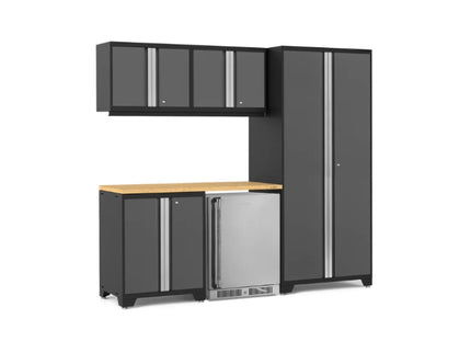 NewAge | Pro Series 6 Piece Cabinet Set with Base, Wall Cabinet, Locker and Stainless Steel Door Fridge