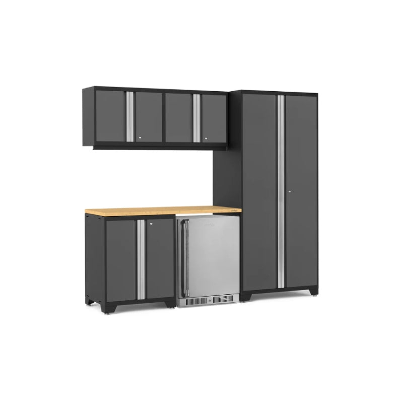 NewAge | Pro Series 6 Piece Cabinet Set with Base, Wall Cabinet, Locker and Stainless Steel Door Fridge
