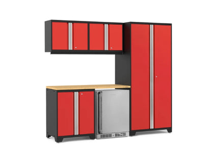 NewAge | Pro Series 6 Piece Cabinet Set with Base, Wall Cabinet, Locker and Stainless Steel Door Fridge