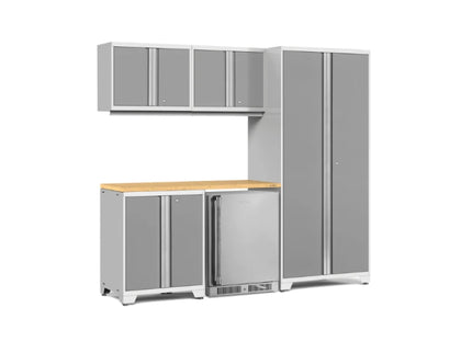NewAge | Pro Series 6 Piece Cabinet Set with Base, Wall Cabinet, Locker and Stainless Steel Door Fridge