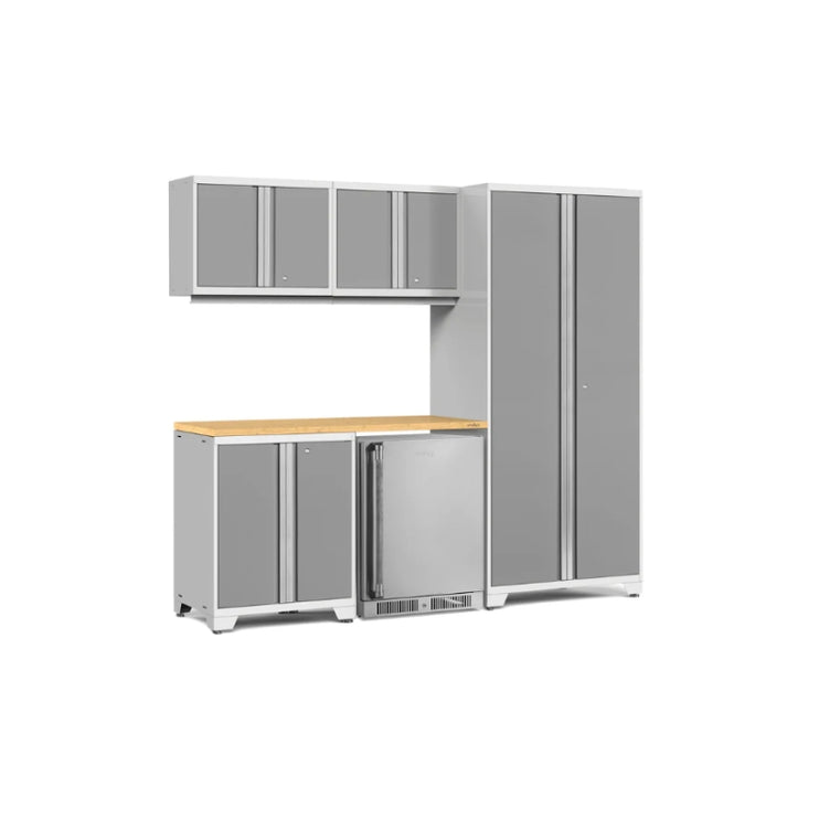 NewAge | Pro Series 6 Piece Cabinet Set with Base, Wall Cabinet, Locker and Stainless Steel Door Fridge