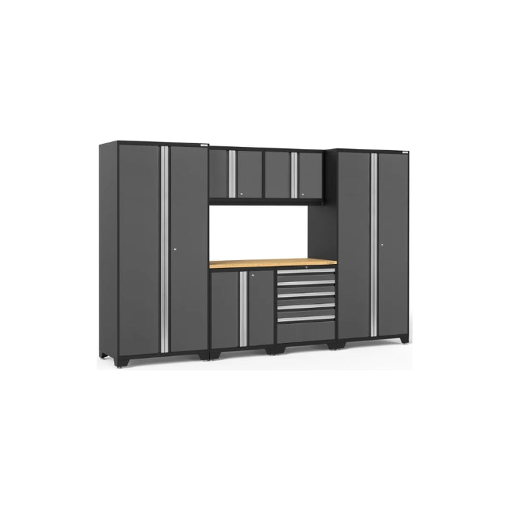 NewAge | Pro Series 7 Piece Cabinet Set with Base, Wall, Tool Drawer Cabinet, Lockers and 56 in. Worktop