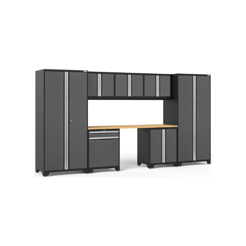 NewAge | Pro Series 8 Piece Cabinet Set with Wall, Base, Multi-Function Cabinet, Lockers and 84 in. Worktop