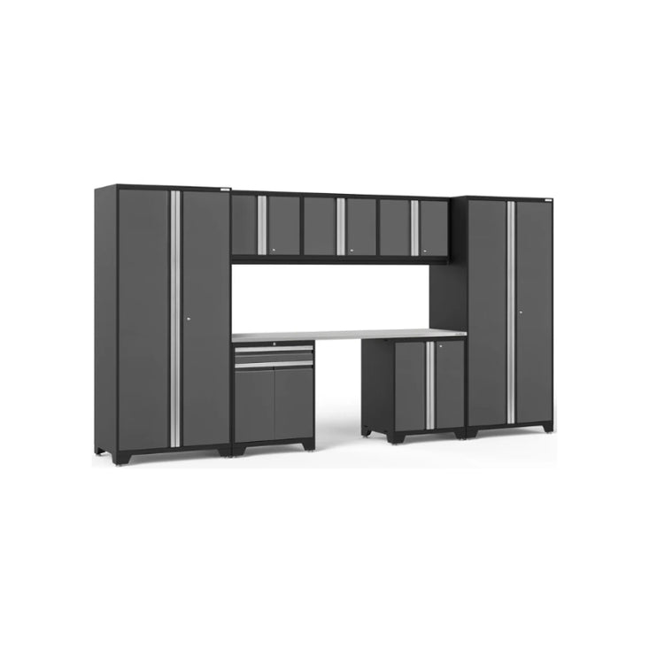 NewAge | Pro Series 8 Piece Cabinet Set with Wall, Base, Multi-Function Cabinet, Lockers and 84 in. Worktop