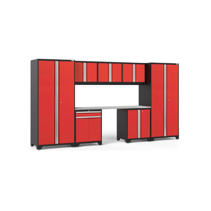 NewAge | Pro Series 8 Piece Cabinet Set with Wall, Base, Multi-Function Cabinet, Lockers and 84 in. Worktop