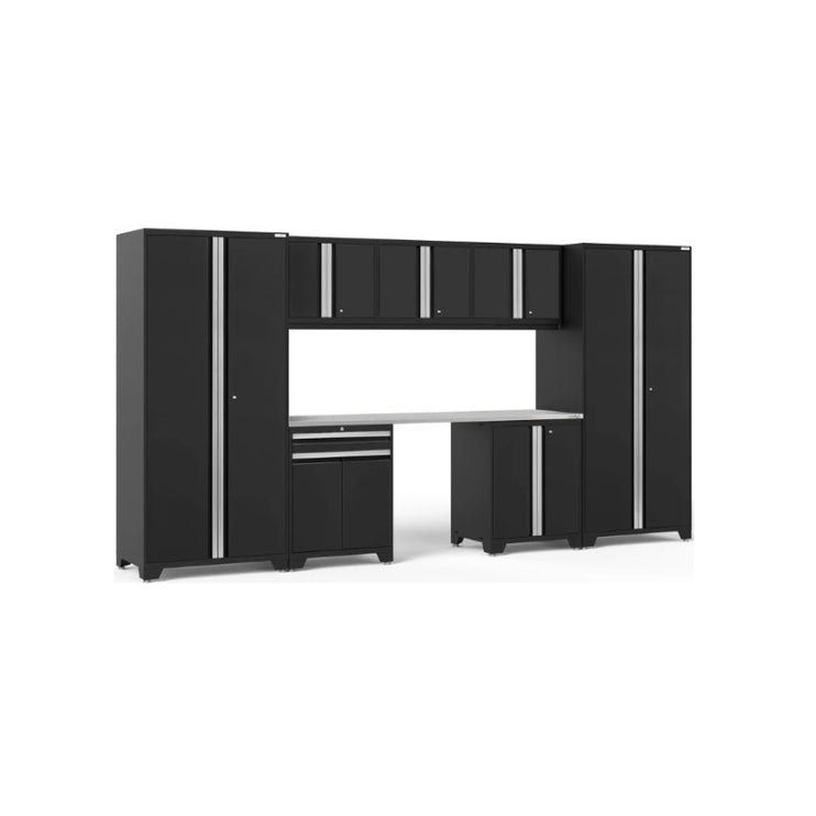 NewAge | Pro Series 8 Piece Cabinet Set with Wall, Base, Multi-Function Cabinet, Lockers and 84 in. Worktop