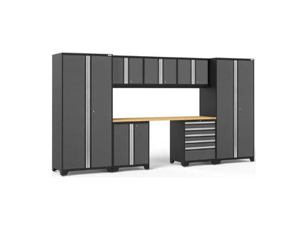 NewAge | Pro Series 8 Piece Cabinet Set with Wall, Base, Tool Drawer Cabinet, Lockers and 84 in. Worktop