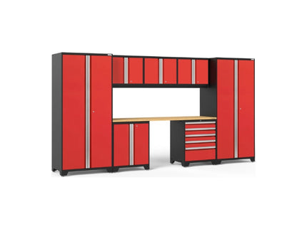 NewAge | Pro Series 8 Piece Cabinet Set with Wall, Base, Tool Drawer Cabinet, Lockers and 84 in. Worktop