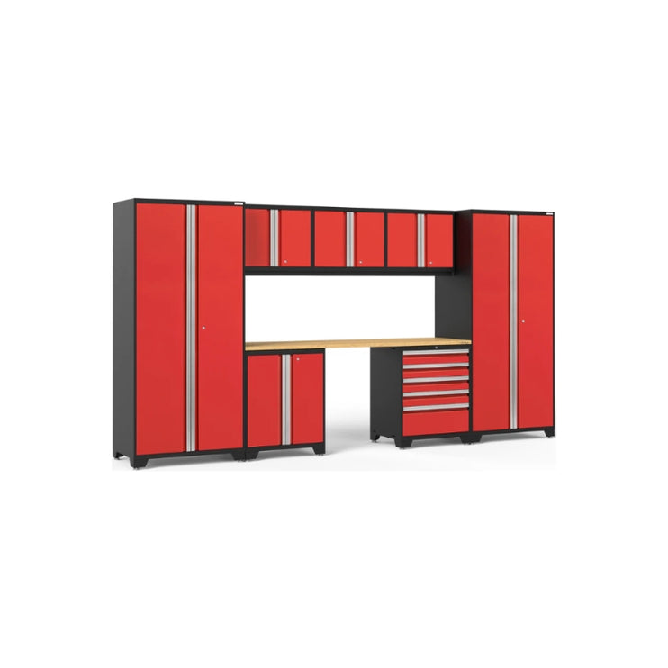 NewAge | Pro Series 8 Piece Cabinet Set with Wall, Base, Tool Drawer Cabinet, Lockers and 84 in. Worktop