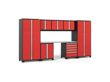 NewAge | Pro Series 8 Piece Cabinet Set with Wall, Base, Tool Drawer Cabinet, Lockers and 84 in. Worktop